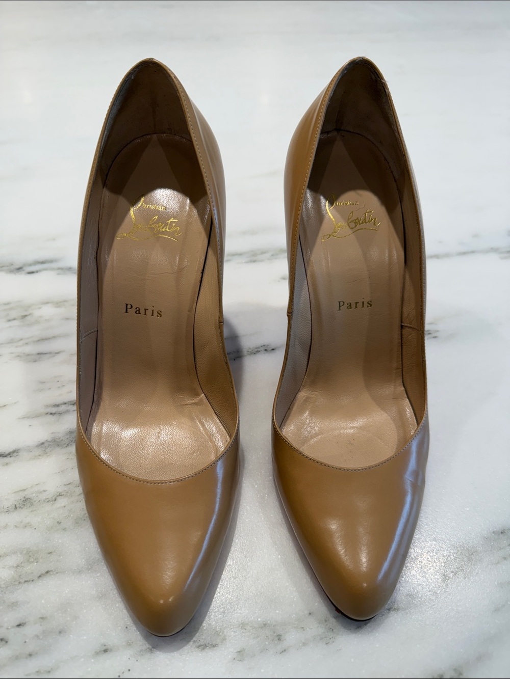 Christian Louboutin Nude Leather Almond Toe Pumps